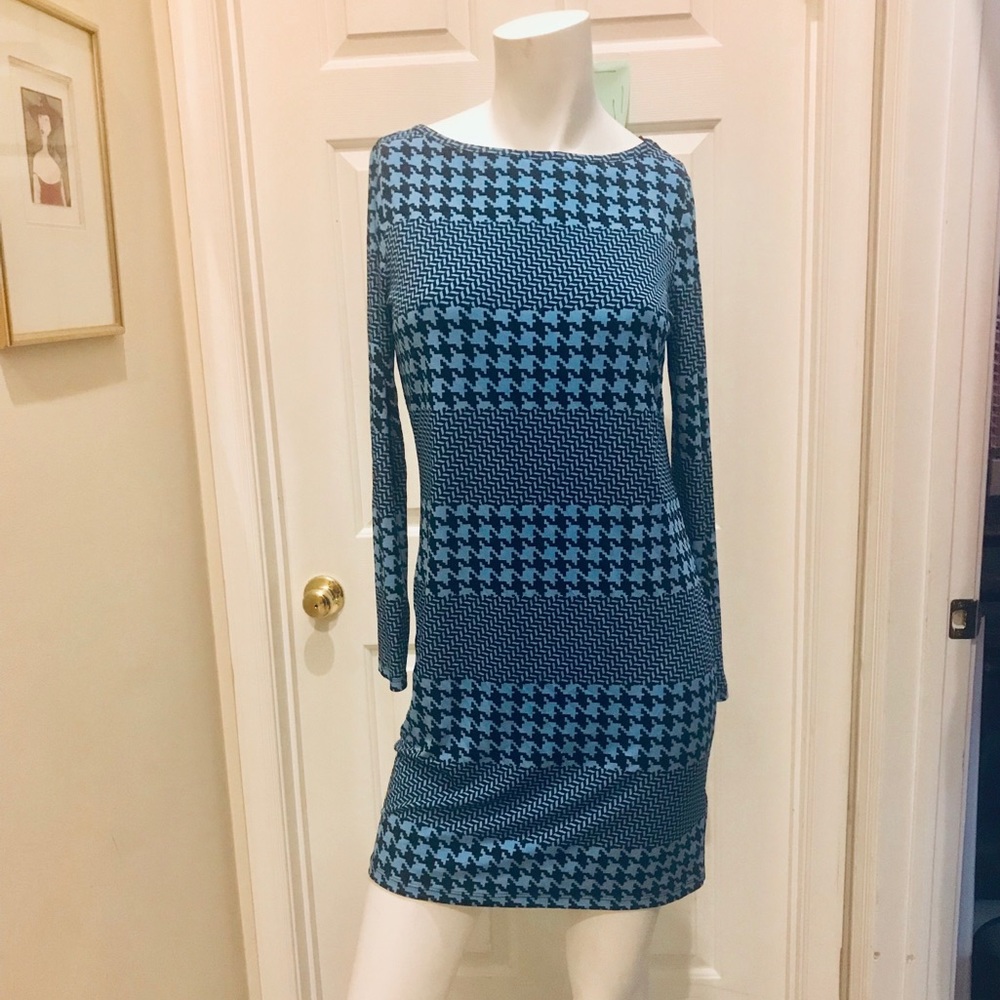 Michael Kors designer blue & black slinky mini dress Beautiful size  S Petite
